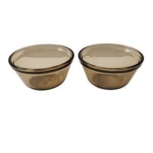 2 Vtg Anchor Hocking Smokey 6oz Ramekins Custard Cups